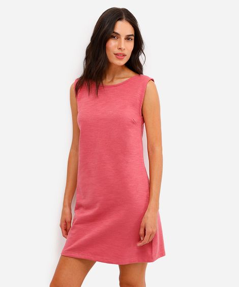 vestido curto decote redondo - rosa médio