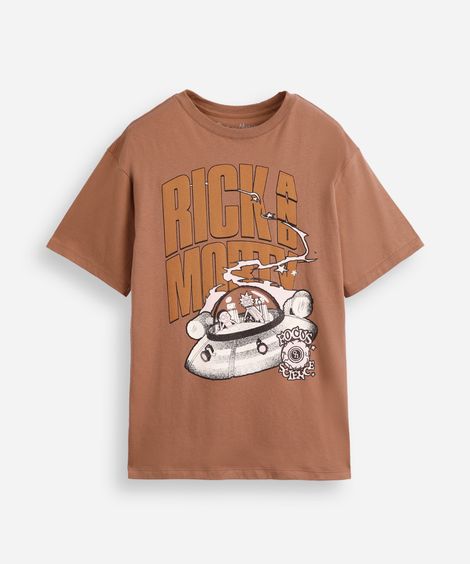camiseta de algodão juvenil rick e morty bege