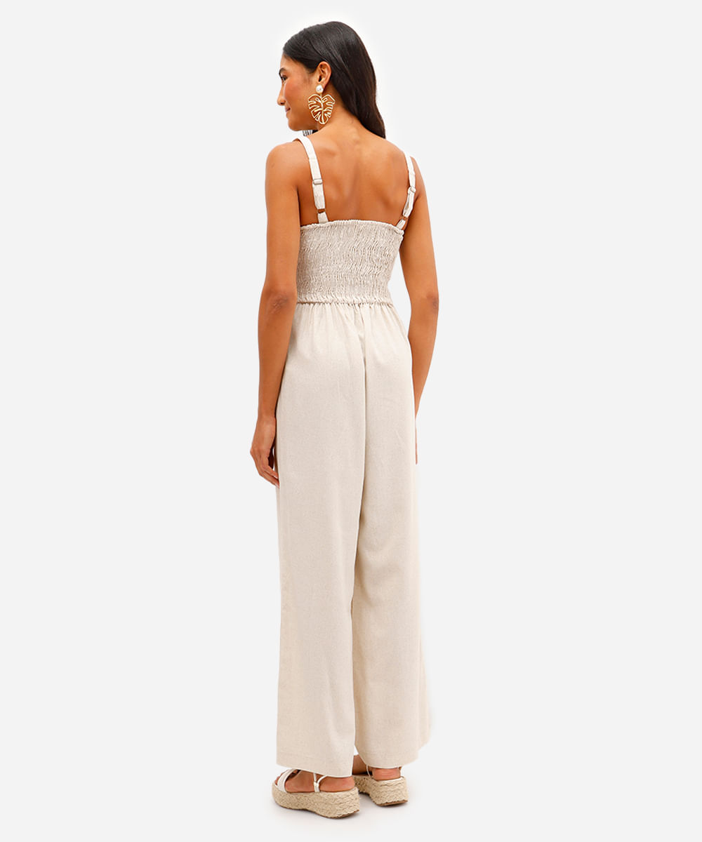 macacão alça fina feminino com linho bege