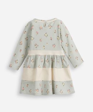 vestido infantil de algodão manga longa floral azul