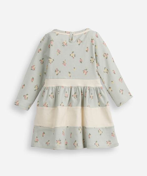 vestido infantil de algodão manga longa floral azul