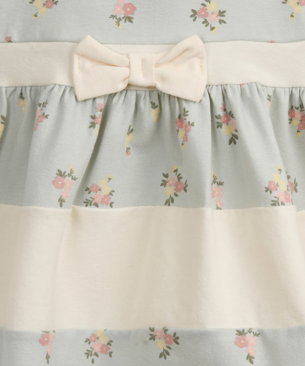 vestido infantil de algodão manga longa floral azul