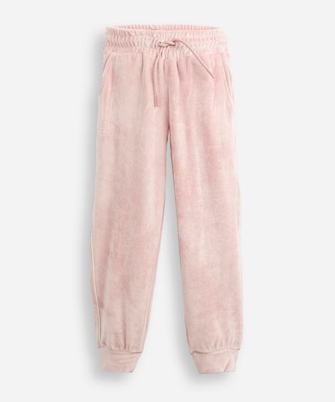 calça jogger de plush infantil com nervura rosa