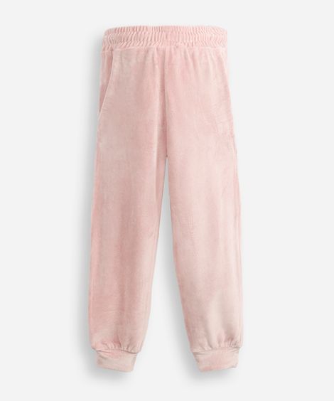 calça jogger de plush infantil com nervura rosa