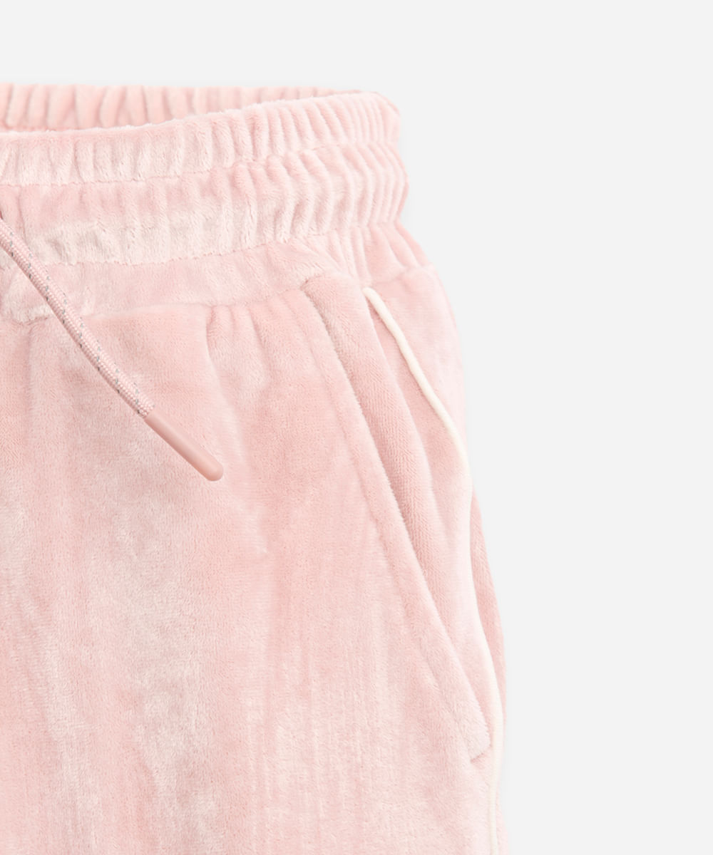 calça jogger de plush infantil com nervura rosa