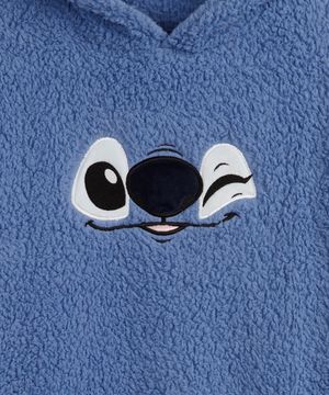 pijama blusão de pelúcia juvenil com capuz stitch azul