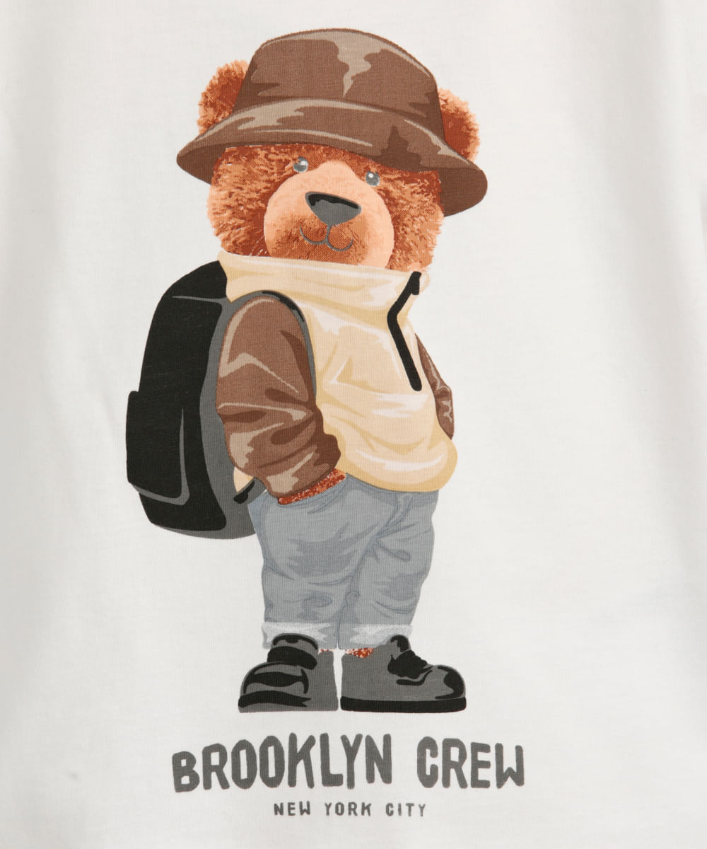 camiseta de algodão infantil manga curta ursinho off white