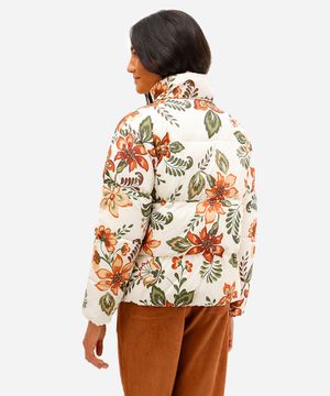 jaqueta puffer feminina floral bege