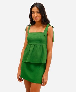 bata feminina com linho e amarração verde