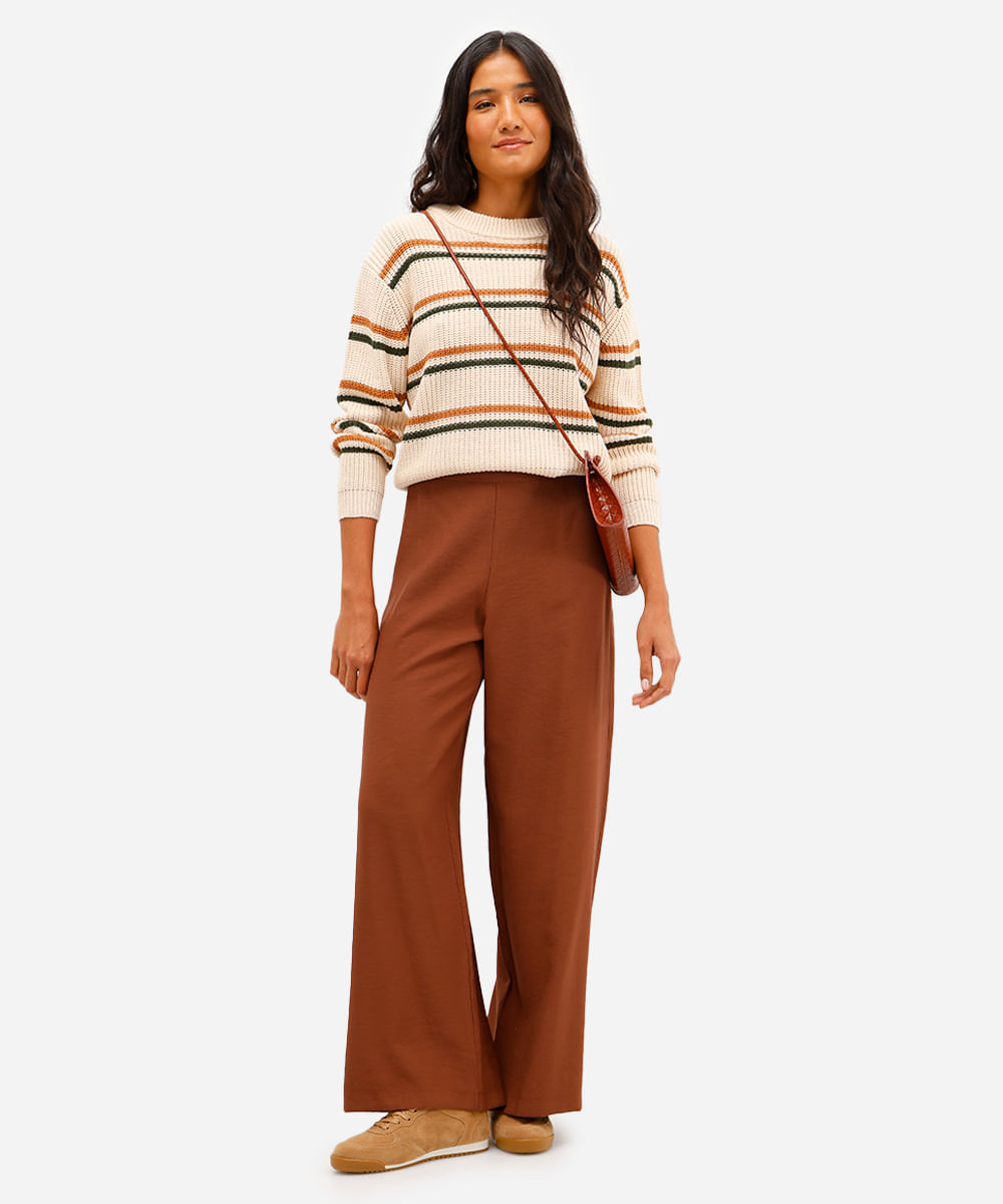 suéter feminino de tricot listrado bege