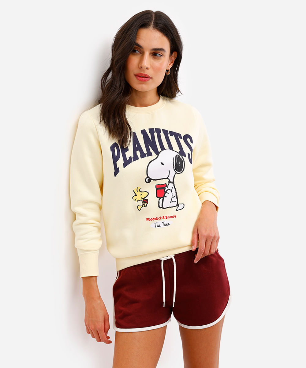blusão feminino de moletom snoopy amarelo