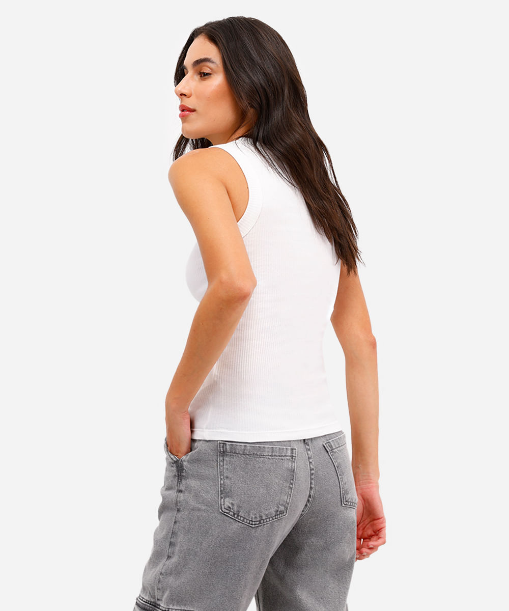 regata básica feminina de algodão canelada off white