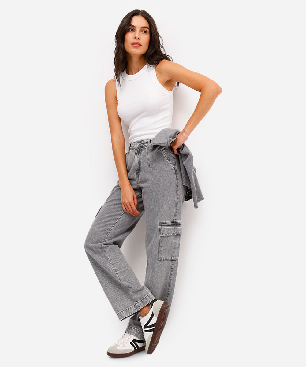 regata básica feminina de algodão canelada off white