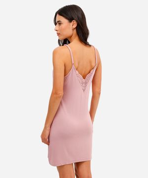 camisola feminina de viscose com renda rosa
