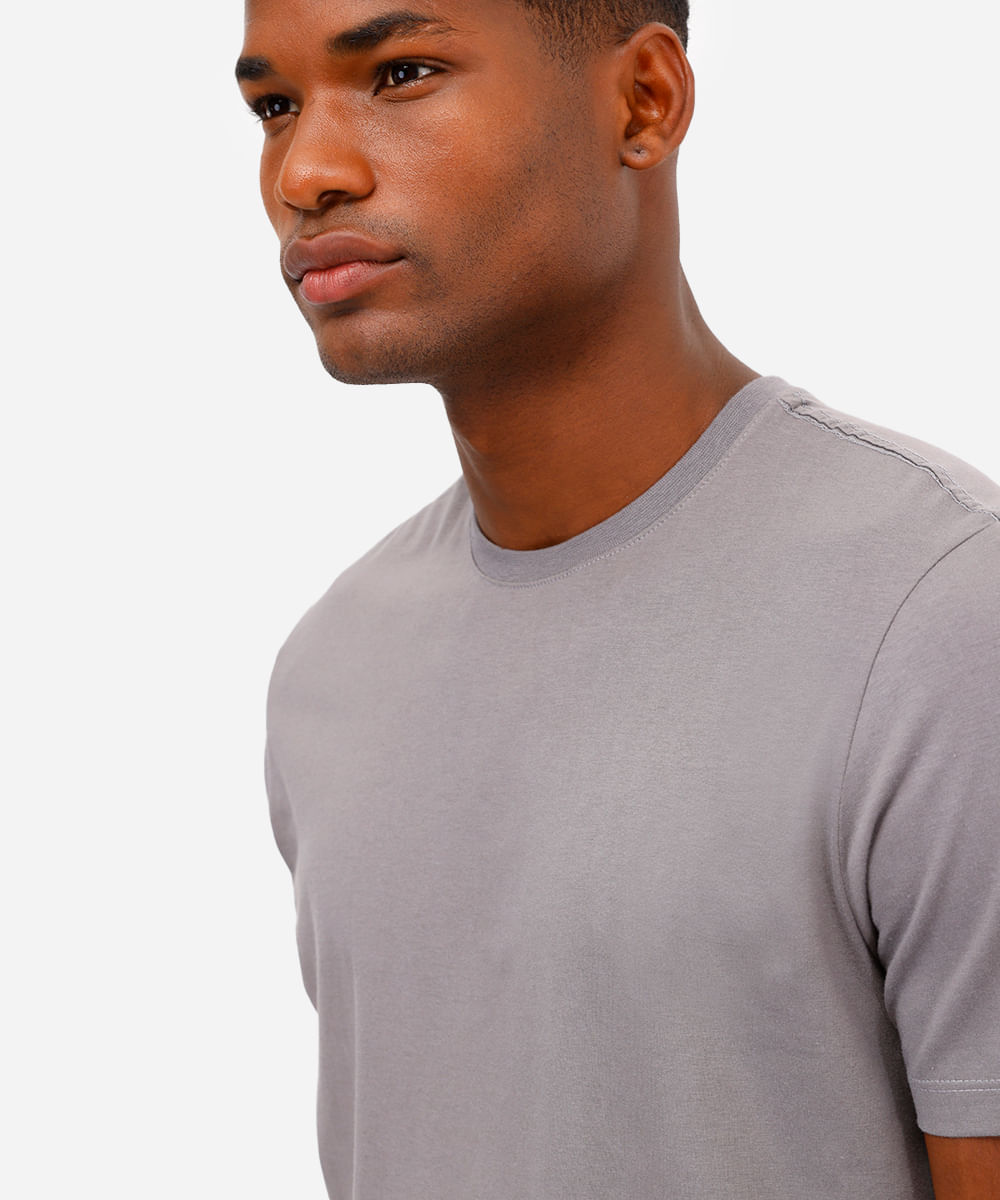 camiseta masculina de algodão básica manga curta cinza