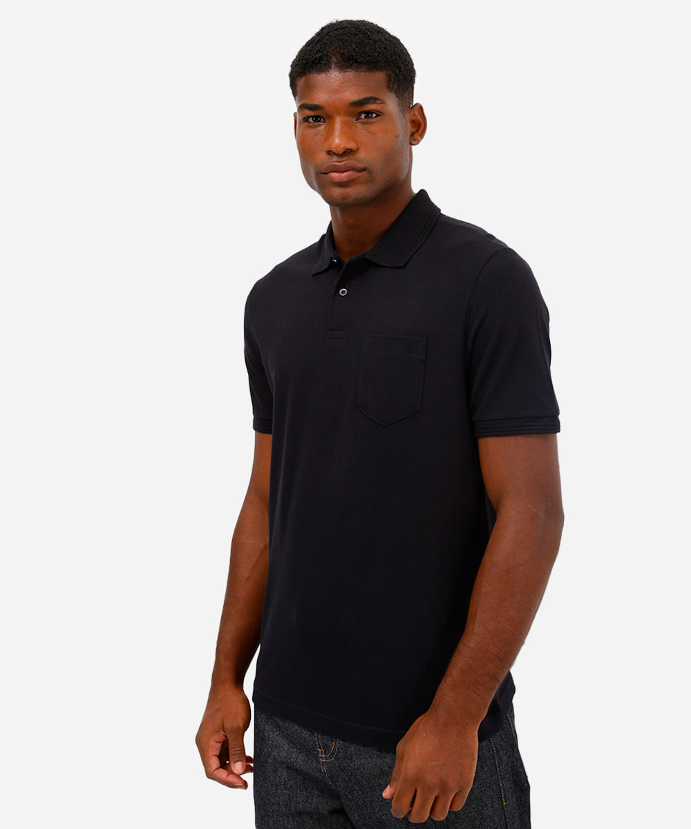 polo básica tradicional piquet com bolso preto