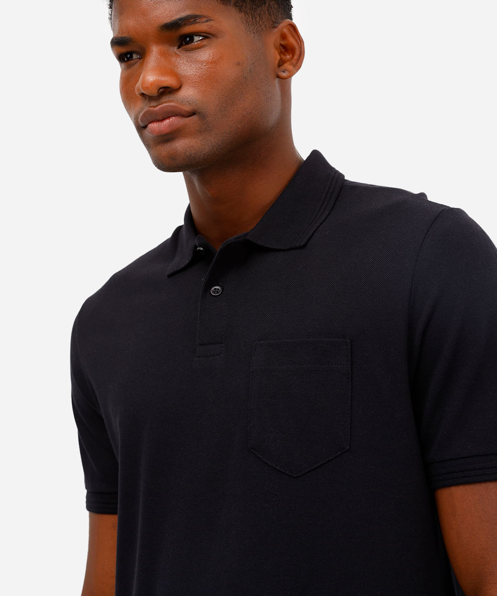 polo básica tradicional piquet com bolso preto