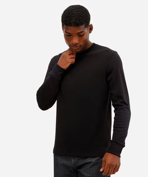camiseta de algodão peruano manga longa - preto