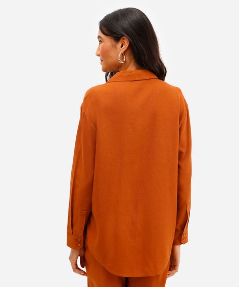 camisa oversized feminina com linho manga longa marrom