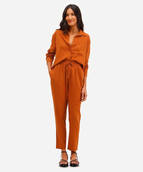 calça jogger feminina com linho marrom