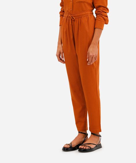 calça jogger feminina com linho marrom