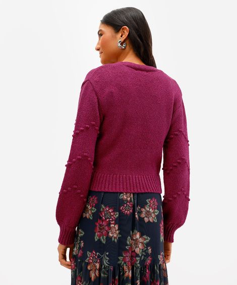 cardigan feminino decote v texturizado rosa