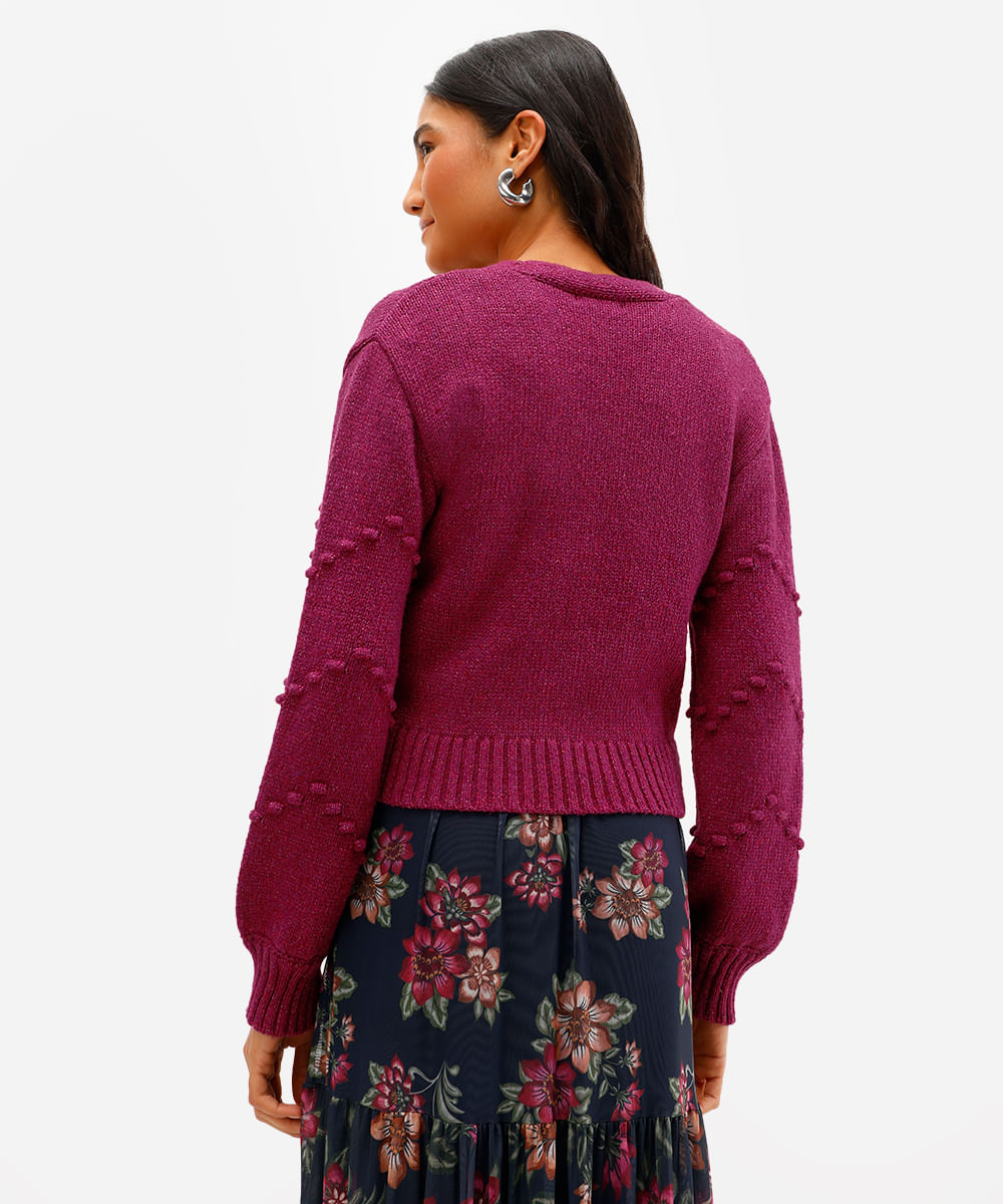 cardigan feminino decote v texturizado rosa