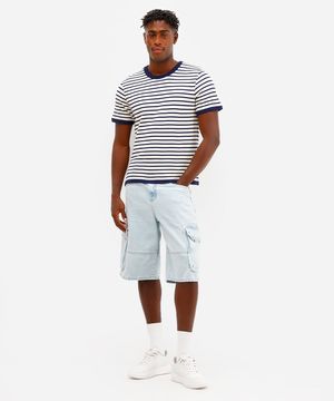 bermuda jeans cargo fit azul claro