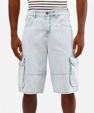 bermuda jeans cargo fit azul claro