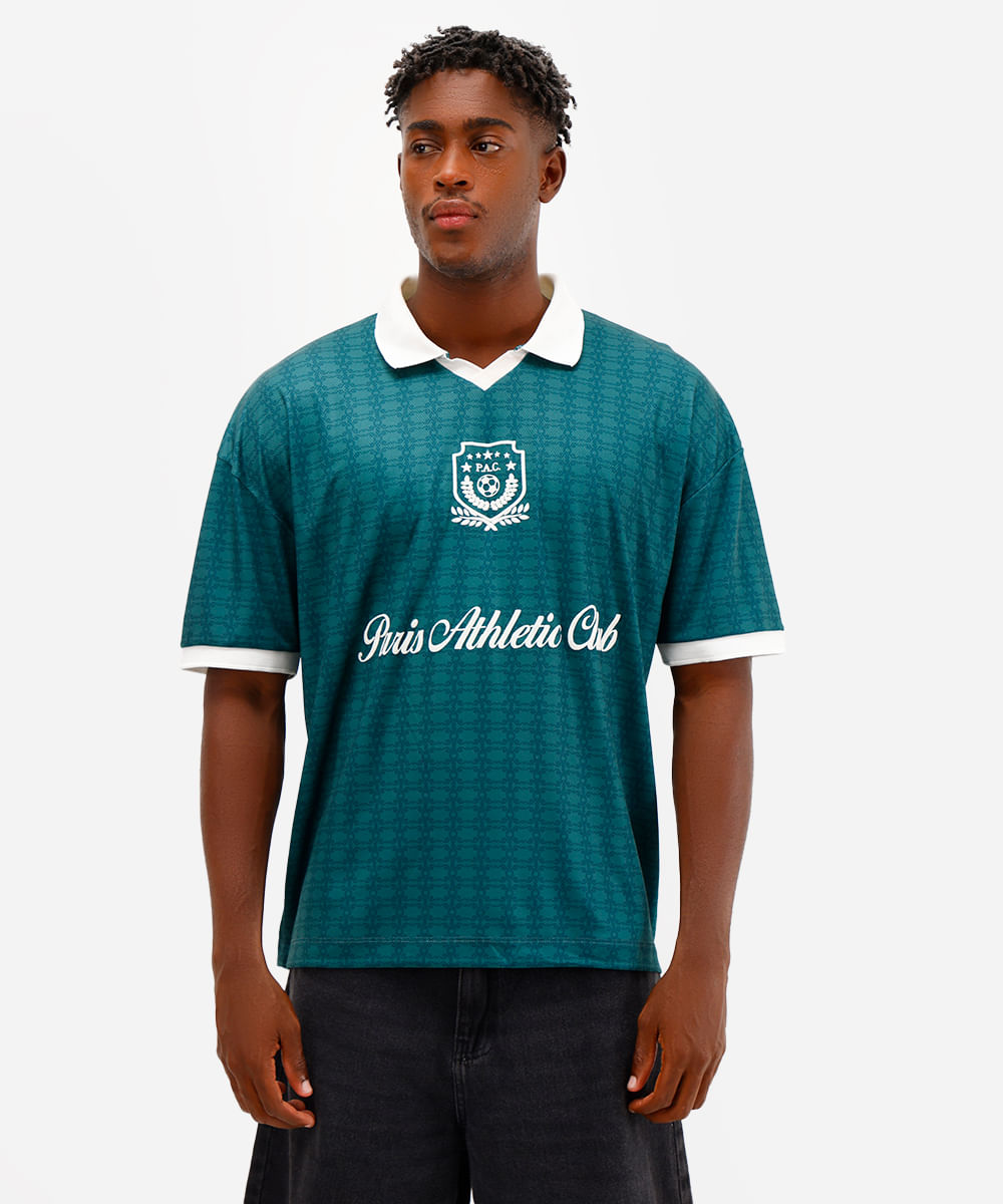 camiseta retrô unissex com gola manga curta paris athletic club verde