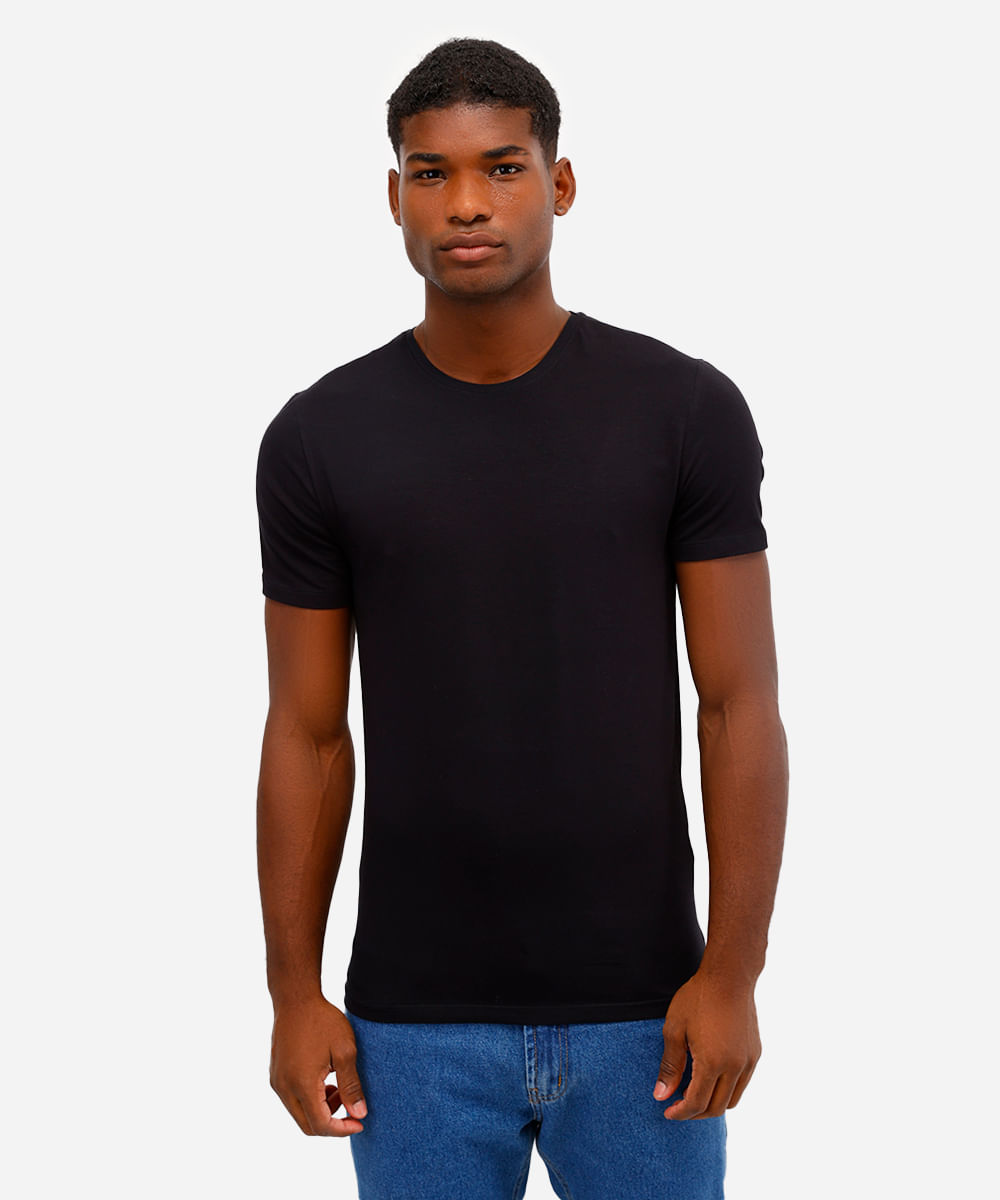 camiseta slim básica manga curta - preto