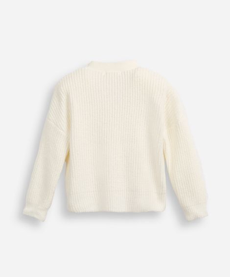 cardigan infantil de tricot bordado corações off white