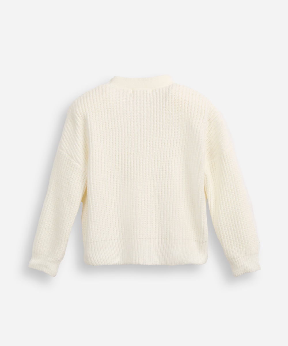 cardigan infantil de tricot bordado corações off white
