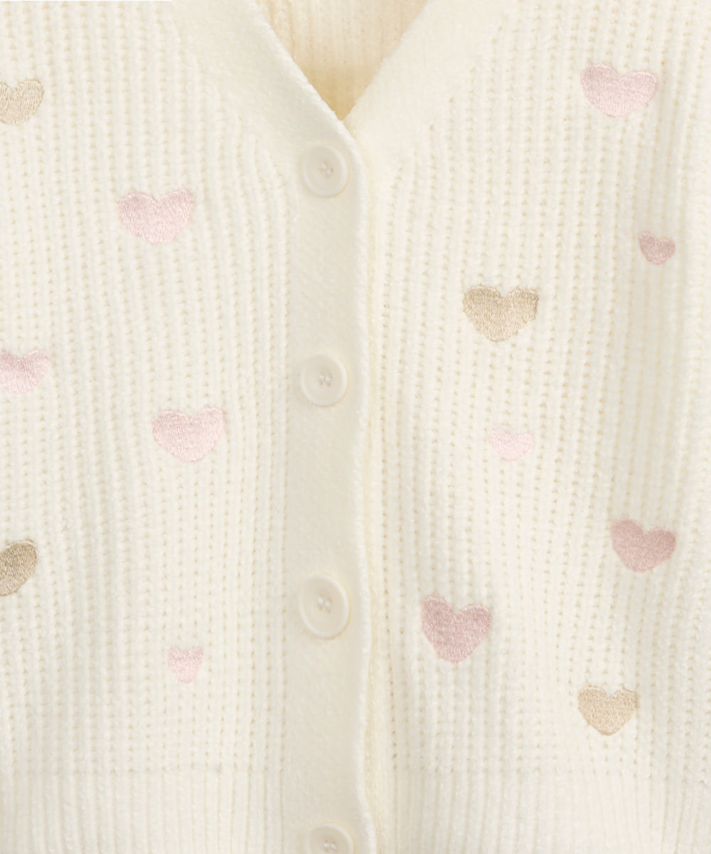 cardigan infantil de tricot bordado corações off white