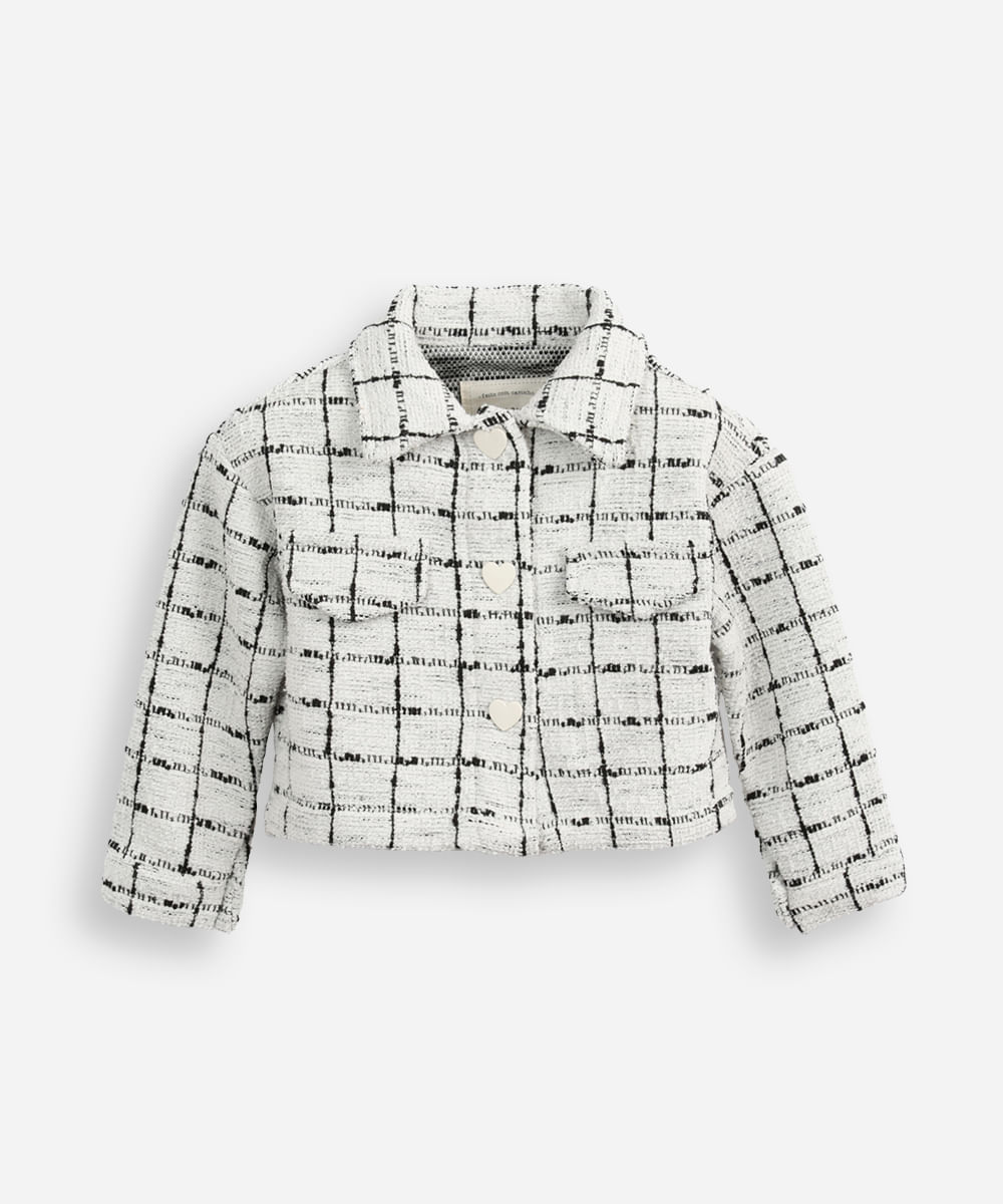 casaco de tweed infantil com corações cinza