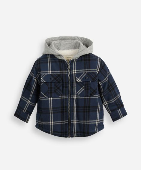 jaqueta infantil com capuz xadrez azul