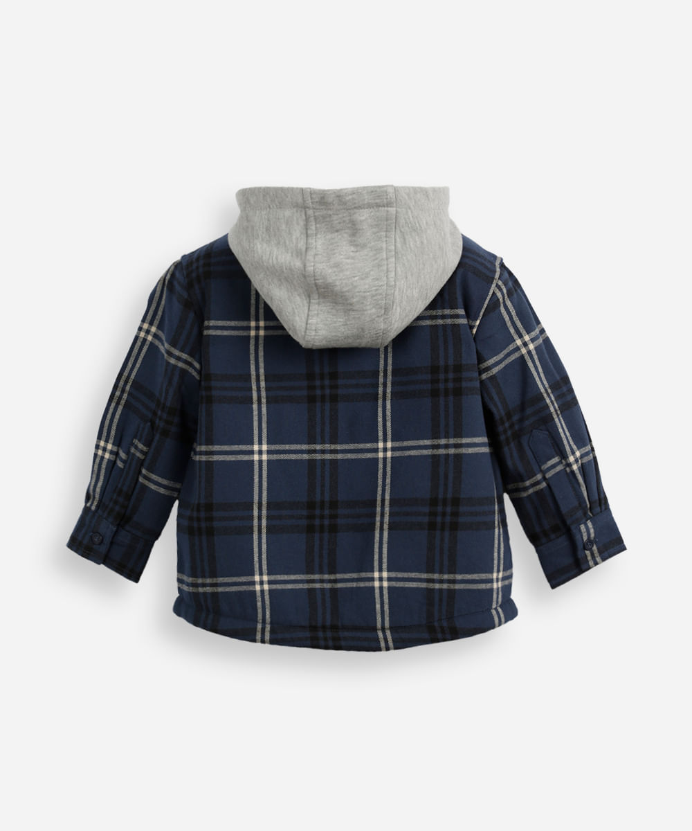 jaqueta infantil com capuz xadrez azul
