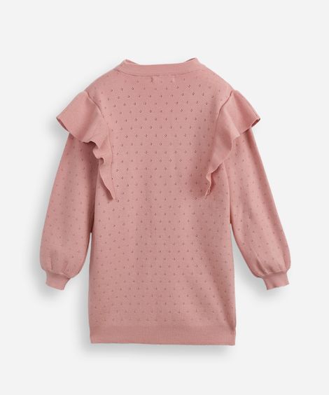 vestido infantil de tricot manga longa com babados rosa