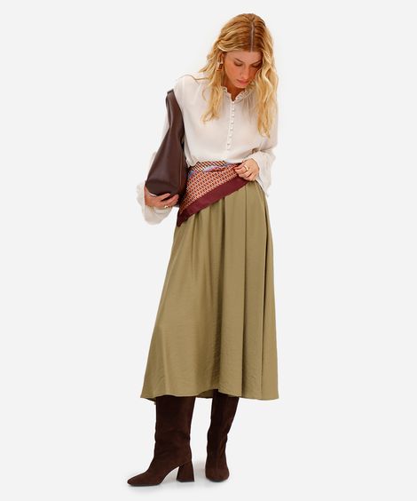 saia midi godê feminina texturizada verde