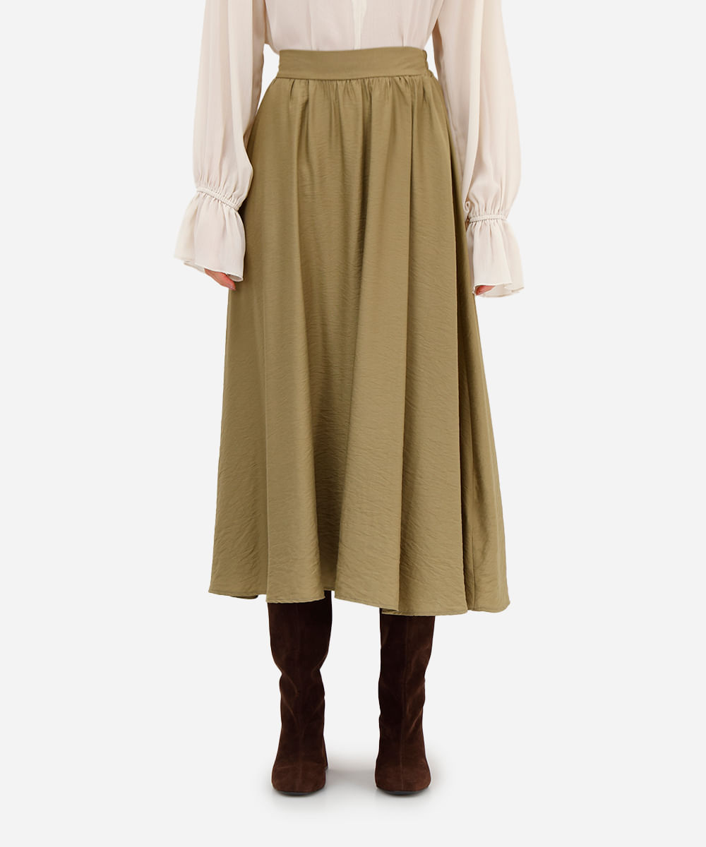 saia midi godê feminina texturizada verde