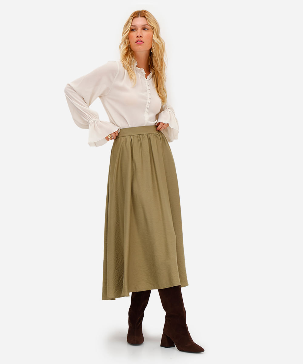 saia midi godê feminina texturizada verde