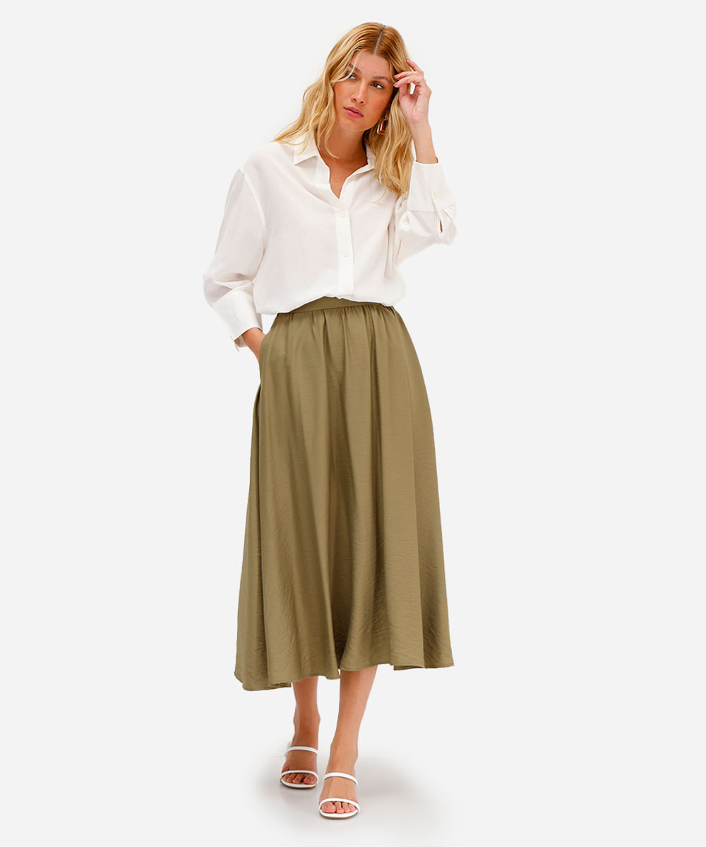 saia midi godê feminina texturizada verde