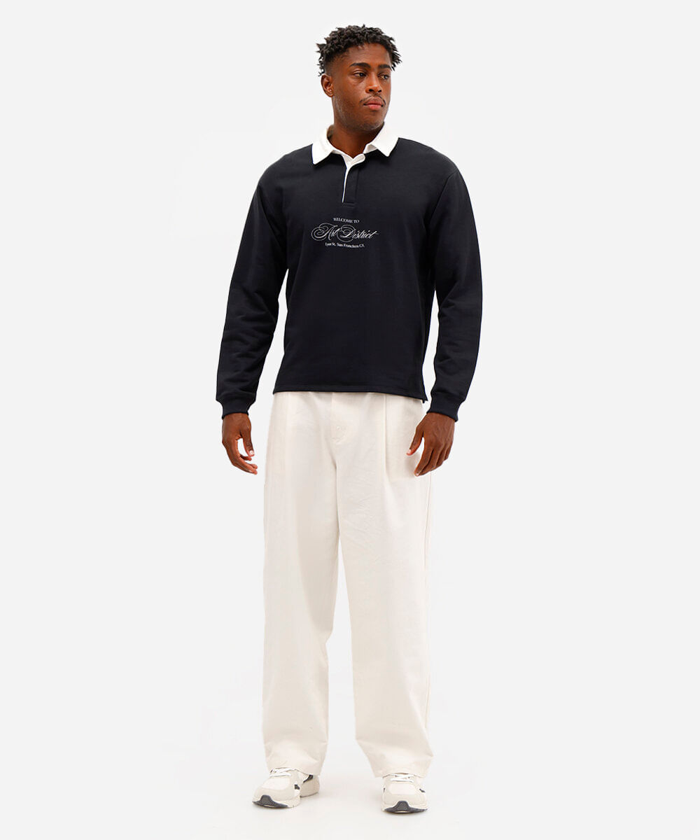 polo masculina de moletinho manga longa art district - preto