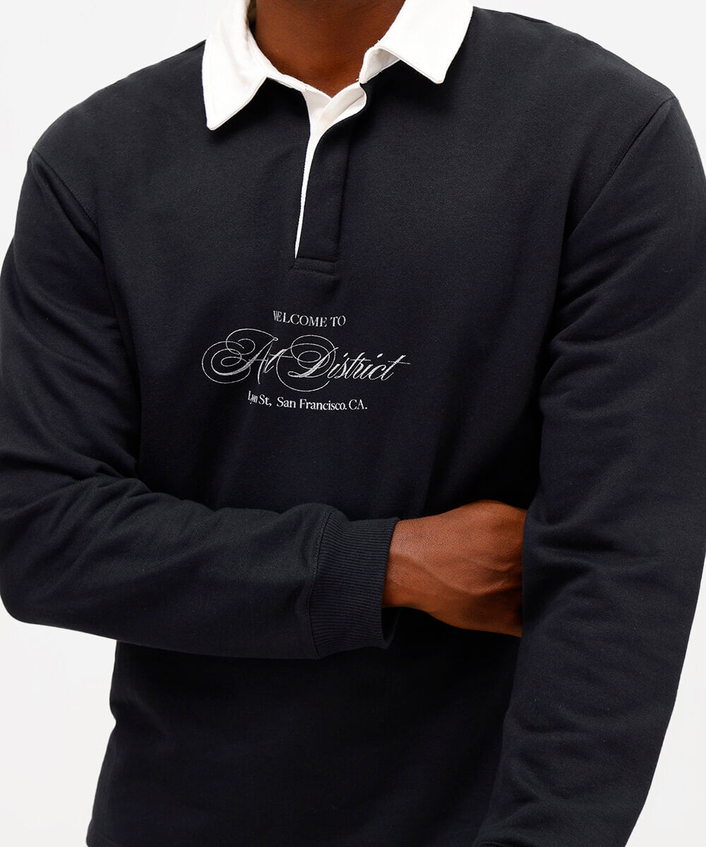 polo masculina de moletinho manga longa art district - preto