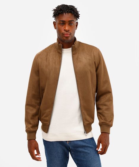 jaqueta bomber em suede marrom
