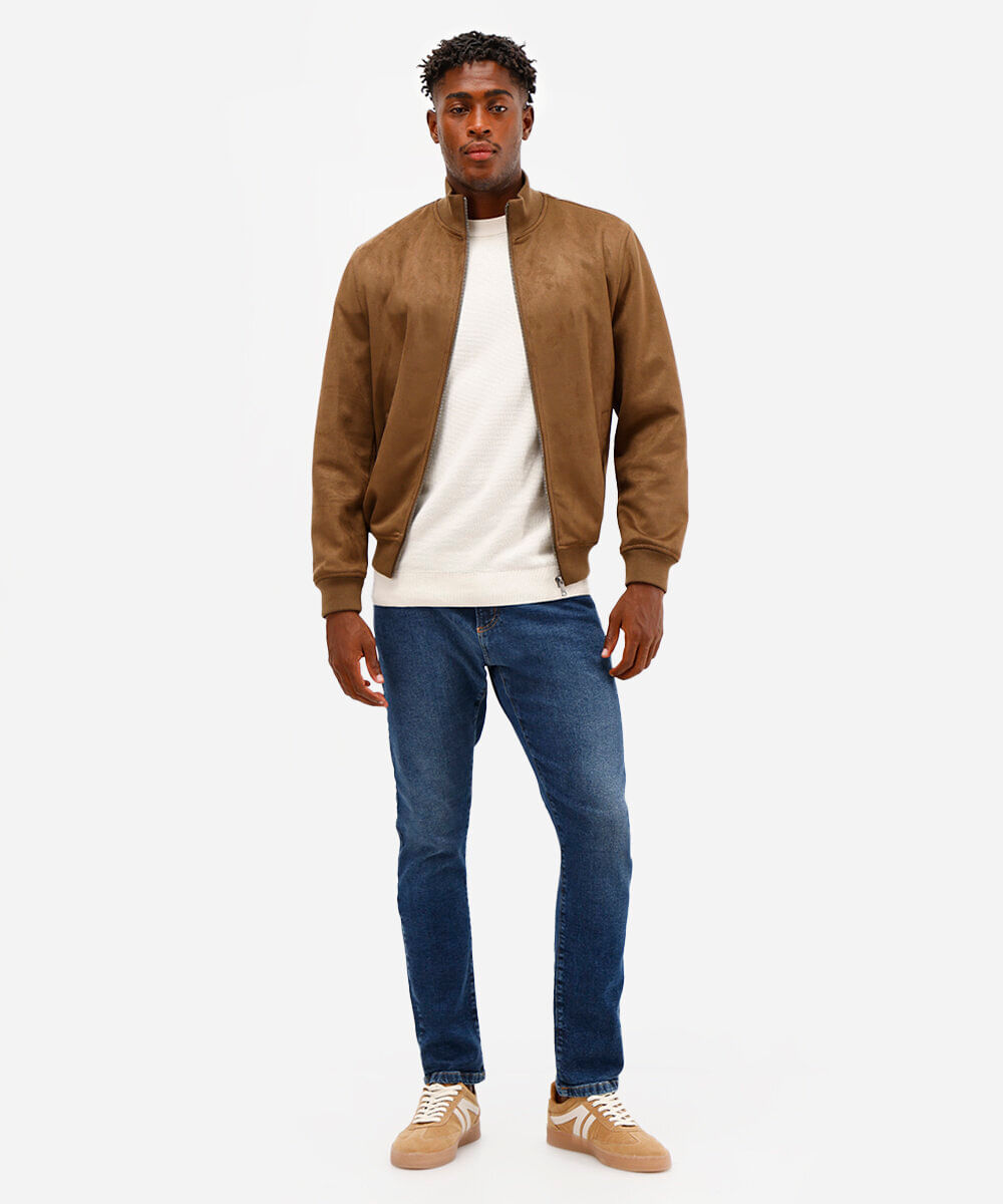 jaqueta bomber em suede marrom