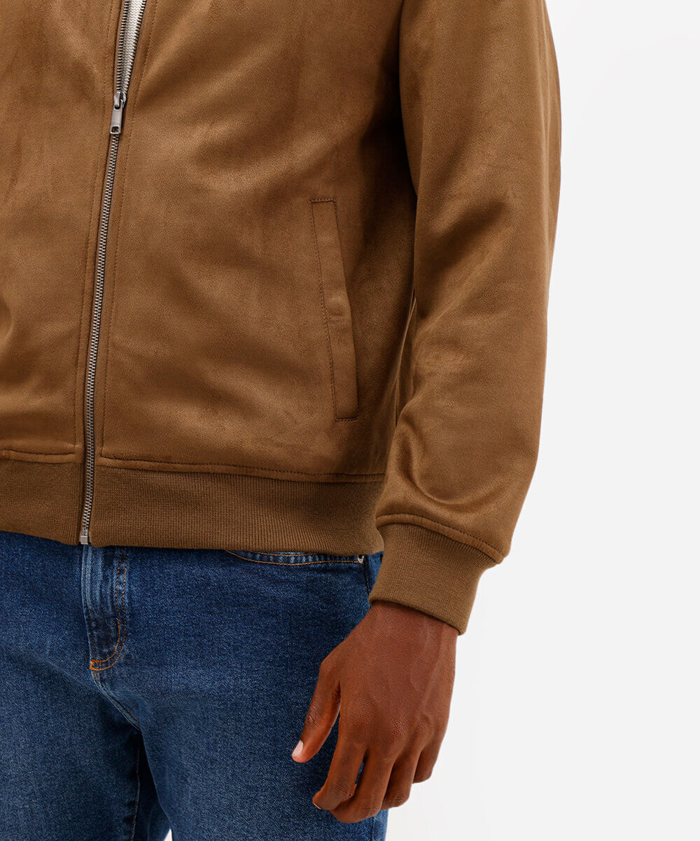 jaqueta bomber em suede marrom