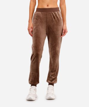 calça reta de plush cintura alta esportiva ace marrom