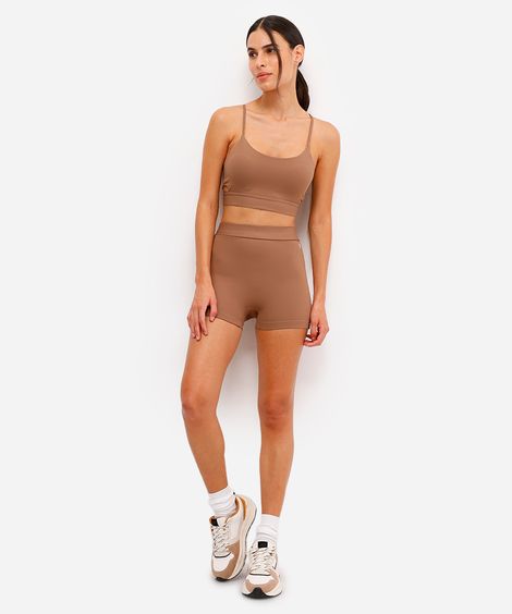 short feminino esportivo cintura alta marrom