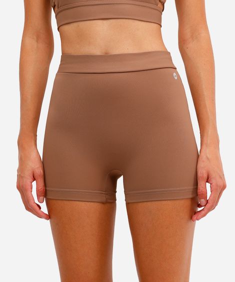 short feminino esportivo cintura alta marrom